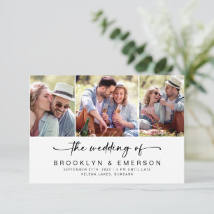 Modern Three Photo QR Code RSVP Wedding Invitation