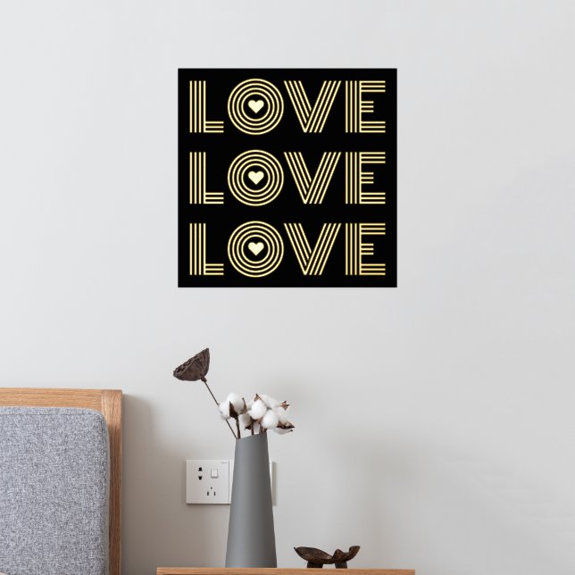 Modern three word "LOVE" and heart black Foil Prints (In Situ (Bedroom 2))