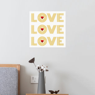 Modern three word "LOVE" word and red hearts Foil Prints