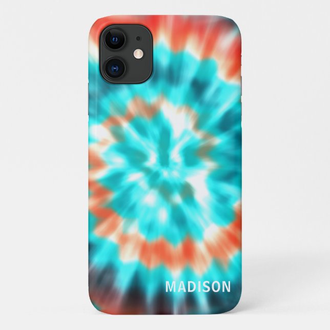Modern Tie Dye Blue Orange Personalized Name Case-Mate iPhone Case (Back)