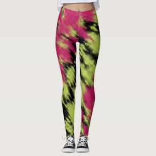 Modern Tie Dye Green Pink Black Abstract Pattern Leggings
