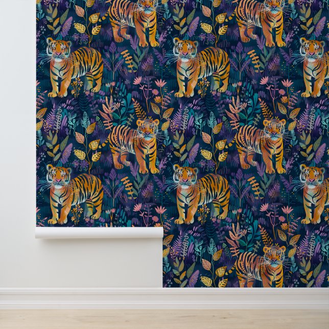 Modern tiger foliage pattern wallpaper (Application)
