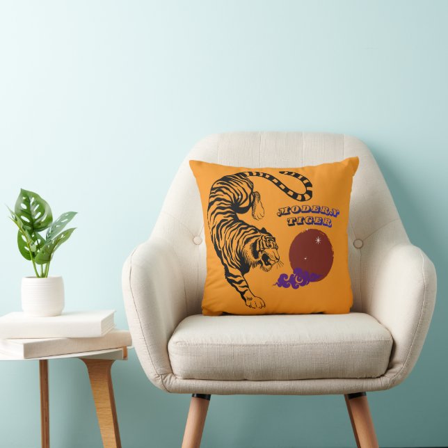 Modern Tiger Graphic Art Throw Pillow (Chair)