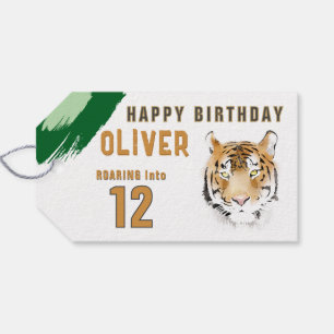 Modern Tiger Head Watercolor Jungle Birthday Gift Tags