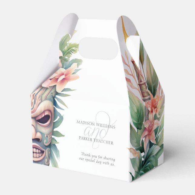 Modern Tiki Mask Beach Wedding Favor Box (Front Side)