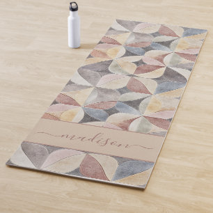 Modern Tile Neutral Abstract Monogram Yoga Mat