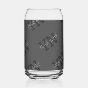Modern Tiled Dark Grey Monogrammed Name/other Text Can Glass