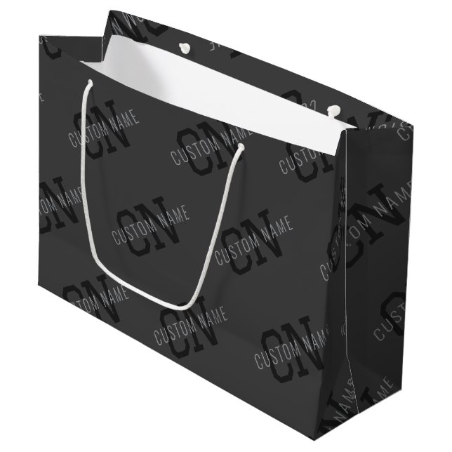 Modern Tiled Dark Grey Monogrammed Name/other Text Large Gift Bag (Front Angled)