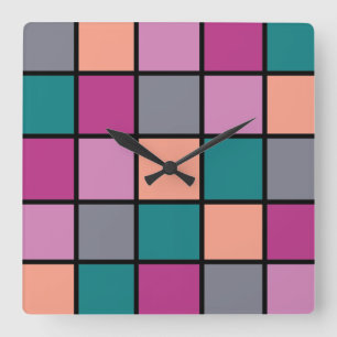 Modern Tiles Pattern 5 Colors Square Wall Clock