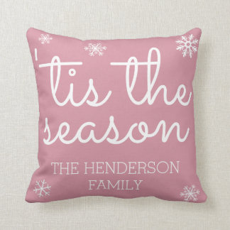 Modern Tis the Season Christmas Family Name Custom Throw Pillow