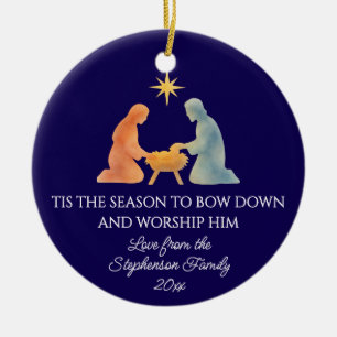 Modern TIS THE SEASON Family Photo Christmas Ceramic Ornament