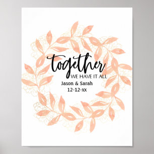 Modern Together Quote & Coral Leaves Personalized Poster