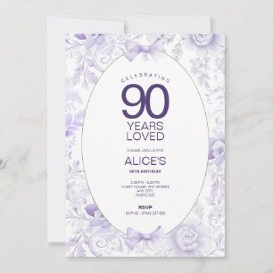 Modern Toile Floral Lilac Vintage 90th Birthday Invitation