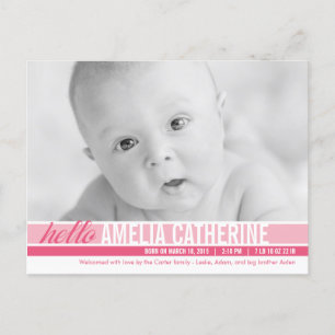 Modern Tones Birth Announcement - Pink Postcard