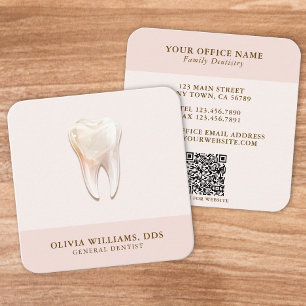 Modern Tooth QR Code Pink Square Business Card