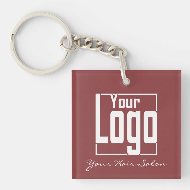 Modern Topaz & White  Logo QR Code  Keychain (Front)