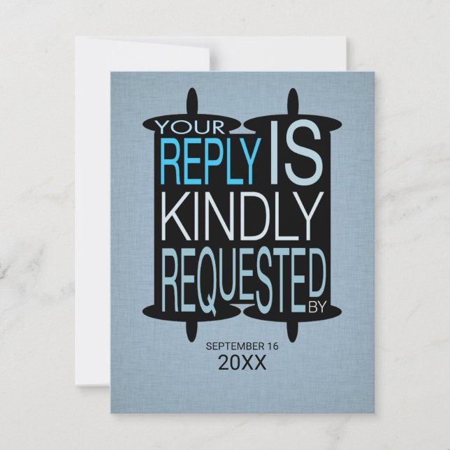 Modern Torah Bar Mitzvah Reply RSVP Grey Blue Invitation (Front)