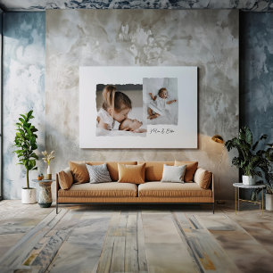 Modern torn edge multi photo personalized script canvas print