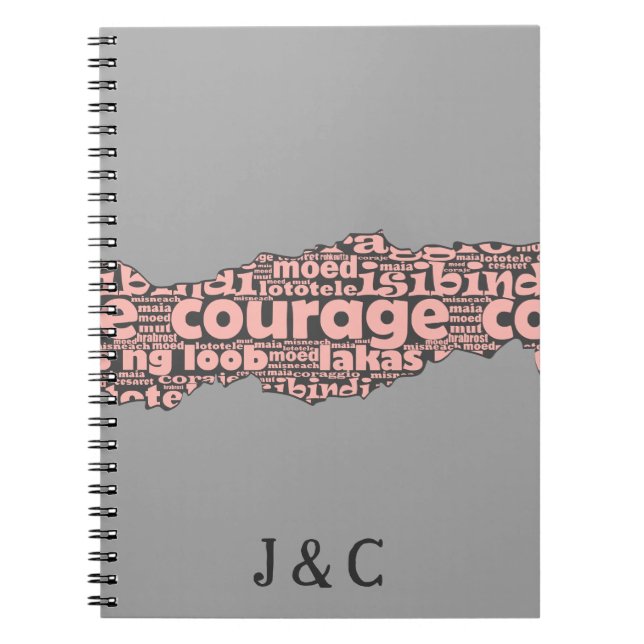 Modern Torn Grey & Pink Courage Typography Notebook (Front)