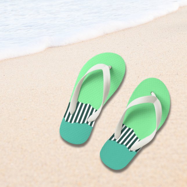 Modern Torn Stripes Green Layered  Kid's Flip Flops (Modern Torn Stripes Green Layered Kid's Flip Flops)