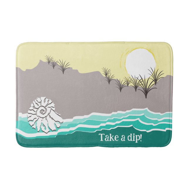 Modern Torn Sunset Beach Shell - Take A Dip! Bath Mat (Front)