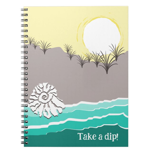 Modern Torn Sunset Beach Shell - Take A Dip! Notebook (Front)