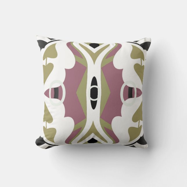 Modern Touch on White/Black/Mauve/Green Throw Pillow (Front)
