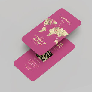 Modern Tour Agency Travel Planner Pink Map  Business Card