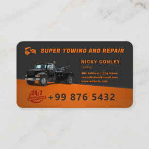 Modern Towing Service   Orange Business Card