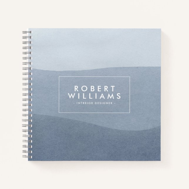 Modern Tranquil Blue-Grey Abstract Landscape Notebook (Front)