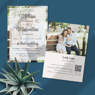 Modern transparent 2 photo QR Code online RSVP  Invitation