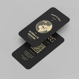 Modern Travel Agency Black Gold Globe Traveler Business Card