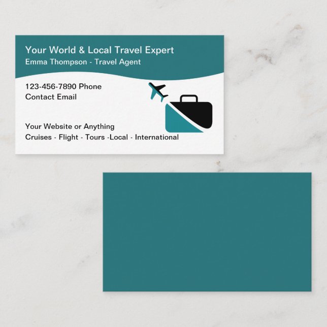 Modern Travel Expert Agent Broker Business Card (Front/Back)