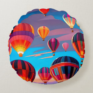 Modern Travel Hot Air Balloon Sky Festival Round Pillow