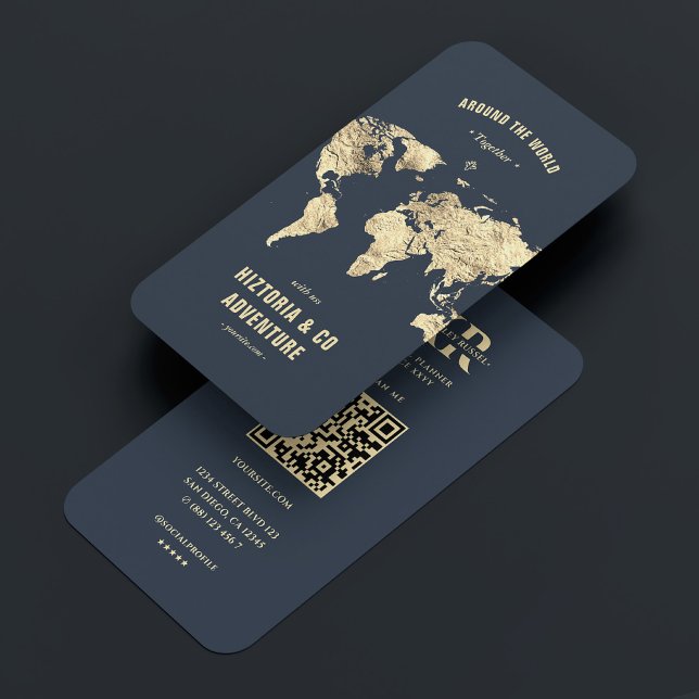 Modern Travel Planner Travel Agency Dark Blue Gold Business Card (Modern Travel Planner Travel Agency Dark Blue Gold Business Card
)