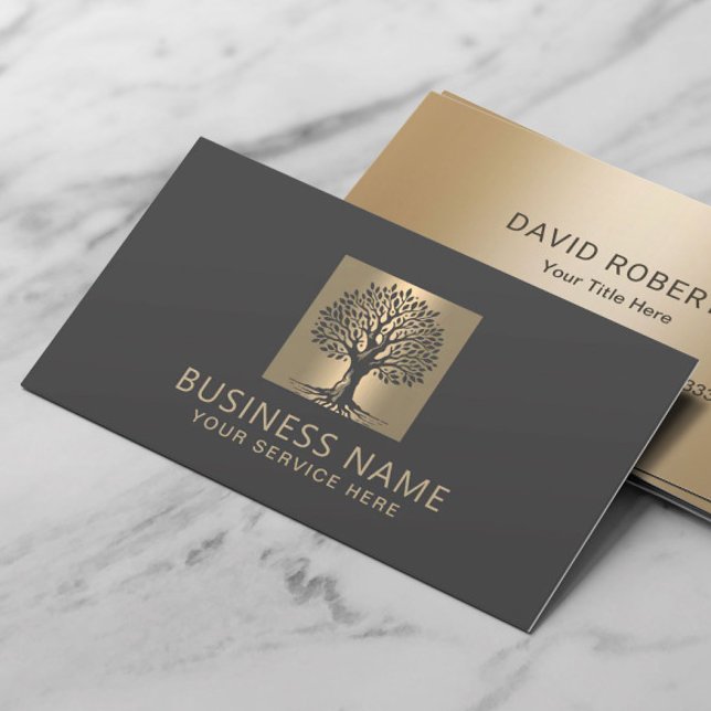 Modern Tree Care & Landscaping Service Dark Grey Business Card (Creator Uploaded)