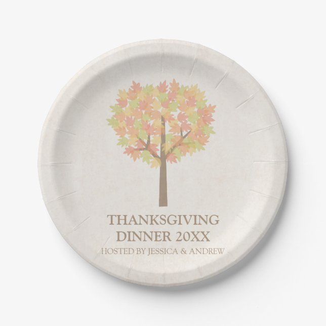 Modern Tree Fall Thanksgiving Dinner Paper Plates (Front)