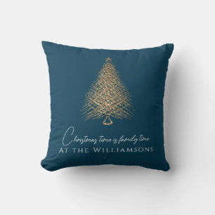 modern tree family blue christmas   throw pillow