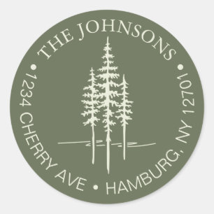 Modern Tree Forest Rustic Wedding Return Address  Classic Round Sticker