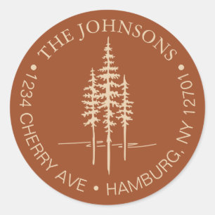 Modern Tree Forest Rustic Wedding Return Address  Classic Round Sticker