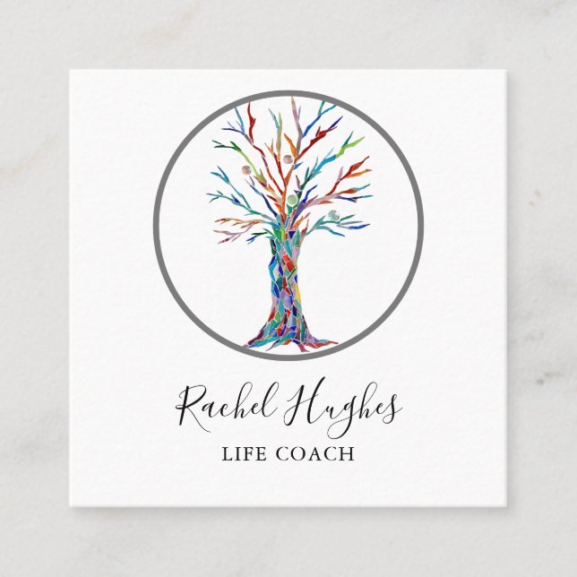 Modern Tree Life Coach Square Business Card (Front)
