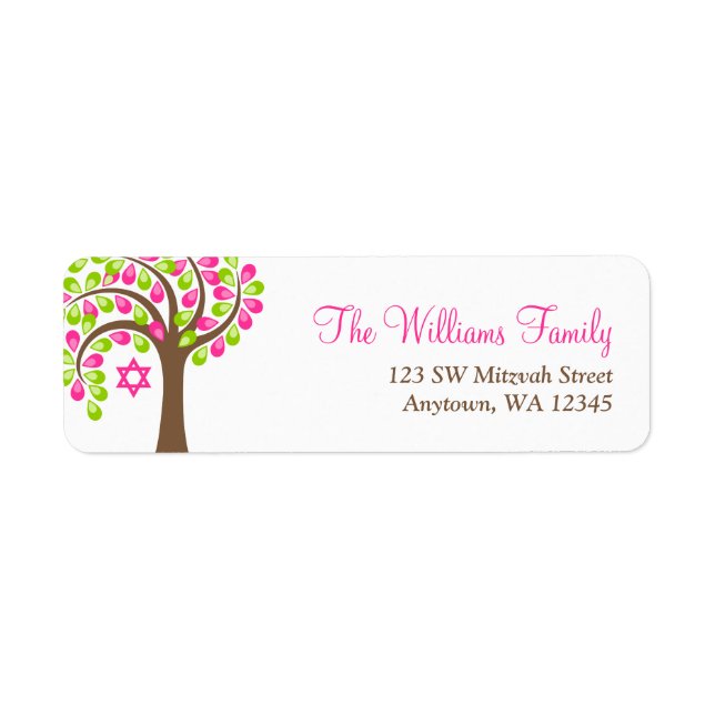 Modern Tree of Life Pink Green Bat Mitzvah (Front)