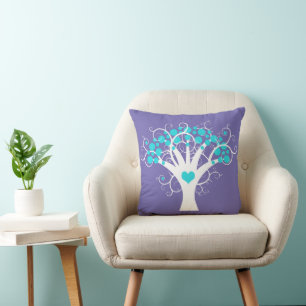 Modern Tree Of Life With Dots And Heart 2 Throw Pillow