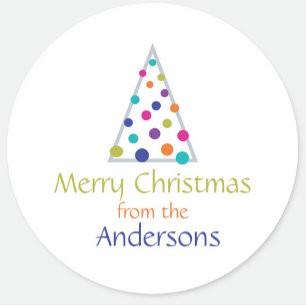 Modern Tree with Name Classic Round Sticker