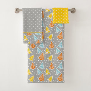Modern trees and polka dots bathroom towel set