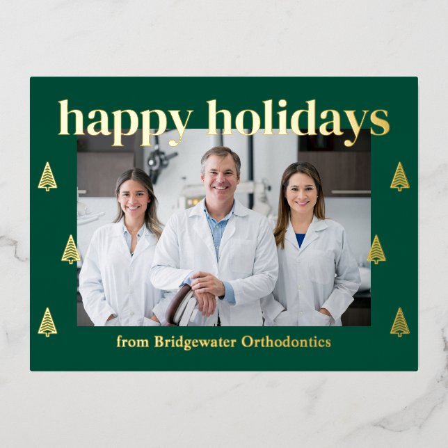 Modern Trees FOIL Business Holiday Postcard (Front)