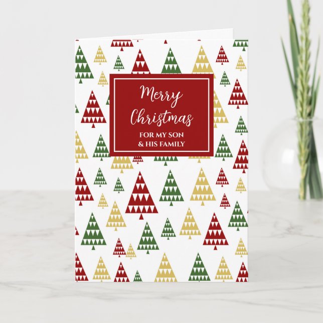 Modern Trees Son & Family Merry Christmas Card (Front)