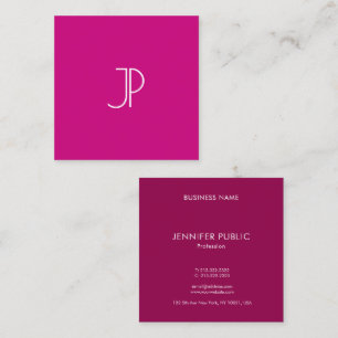 Modern Trend Color Viva Magenta Monogram Initial Square Business Card