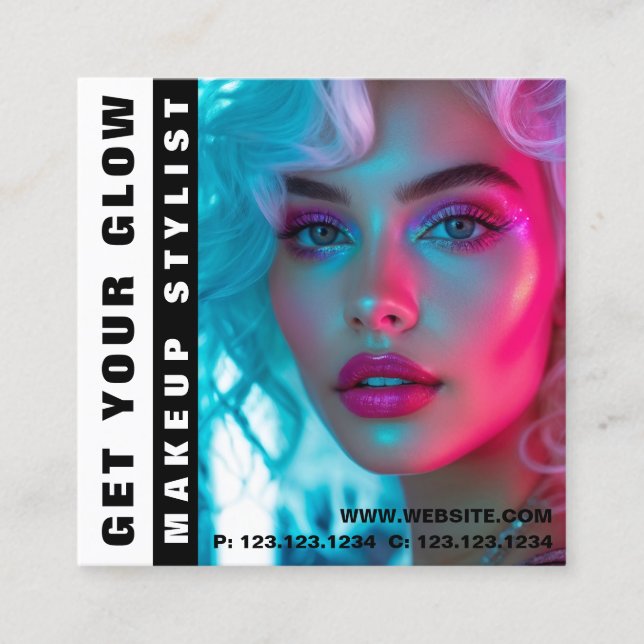 Modern Trend Glow Makeup Square Business Card (Front)