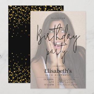 Modern Trendy 16th Birthday Photo Invitation